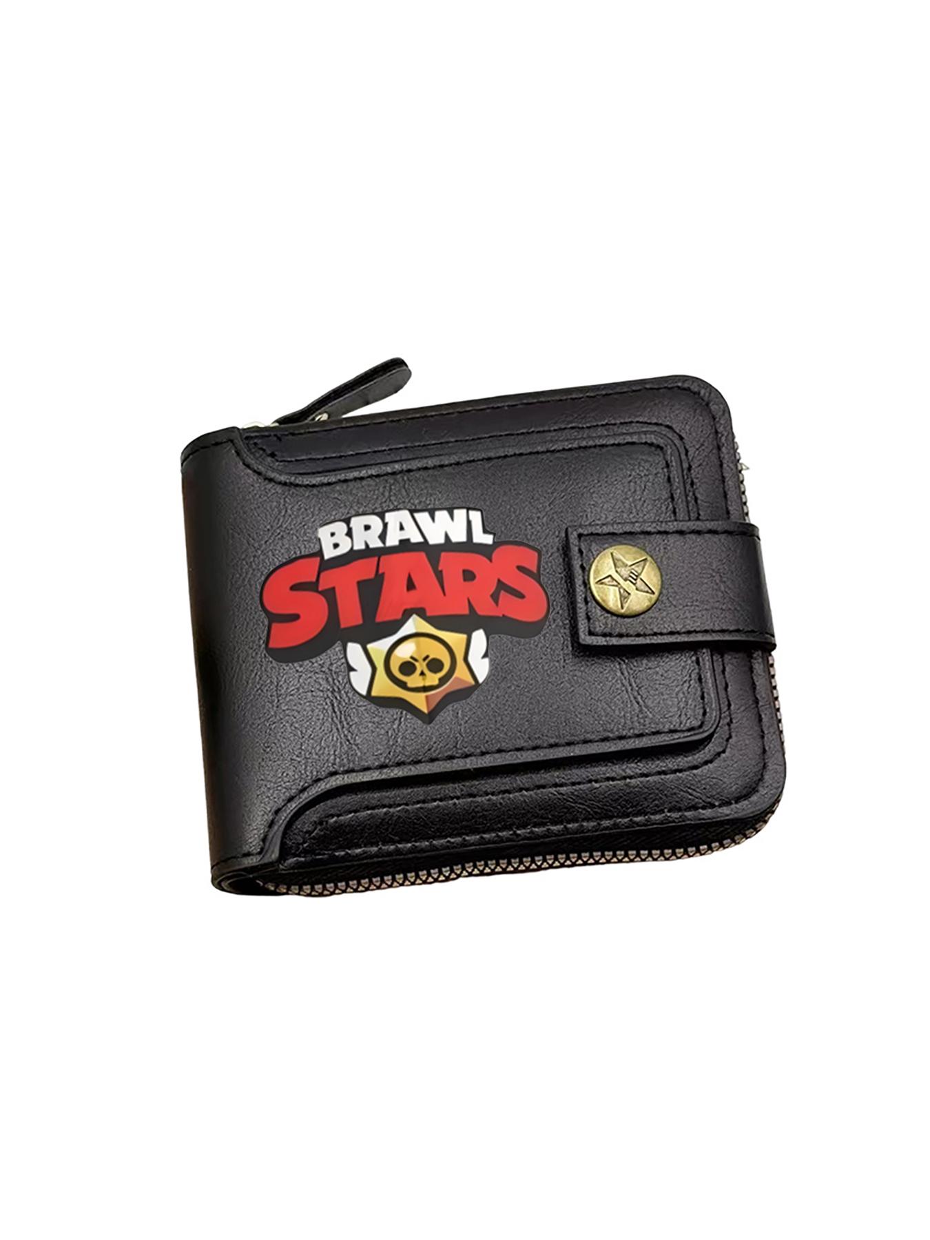 Brawl Stars Printed Black Leather Wallet for Everyday Use and Casual Outings Suitable for Gaming Enthusiasts and Fans Ideal Gift for Christmas  Birthdays  and Special Occasions with Secure Zipper and Button Closure Stylish and Durable Design Perfect for