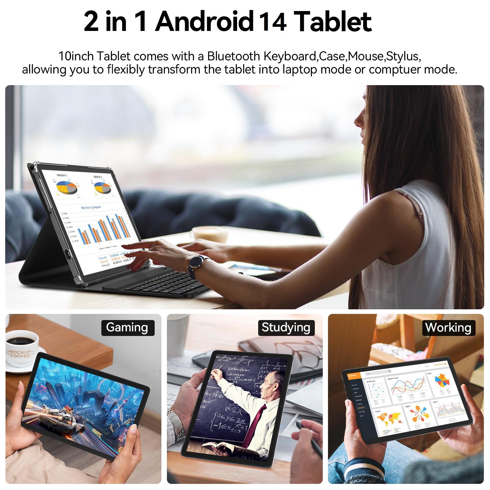 Android 14 Tablet, 128GB+14(8+6 Expand)GB, 10 inch 4G Phone, 5G WIFI+Cellular, Octa-Core, Dual Sim Card Slot, 13MP Camera,GPS,1TB Expand,1920*1200 FHD IPS,8000mAh,Face Unlock, Bundle with Keyboard, kids Android pad 2026 Newest Tablet springtok