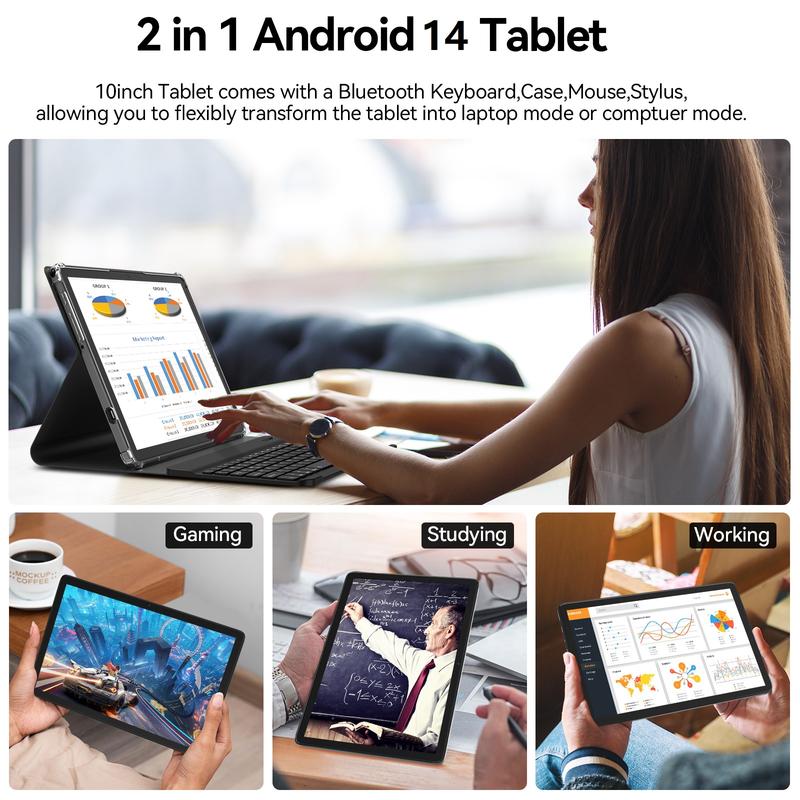 Android 14 Tablet, 128GB+14(8+6 Expand)GB, 10 inch 4G Phone, 5G WIFI+Cellular, Octa-Core, Dual Sim Card Slot, 13MP Camera,GPS,1TB Expand,1920*1200 FHD IPS,8000mAh,Face Unlock, Bundle with Keyboard, kids Android pad 2026 Newest Tablet springtok