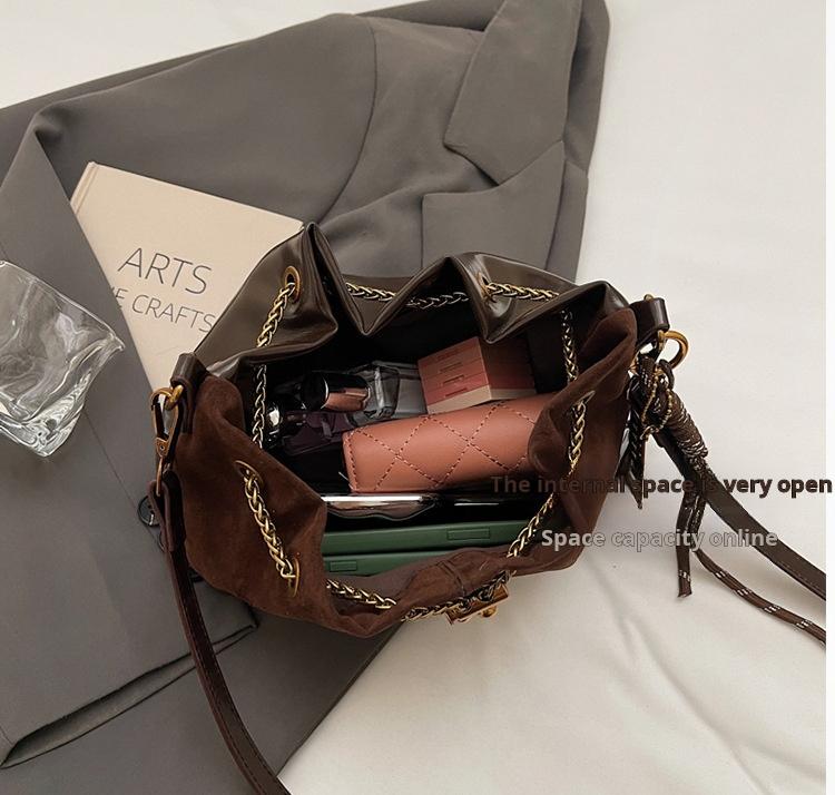 Women's Vintage Crossbody Bag - Bucket Purse with Adjustable Strap, Drawstring Closure, Coffee Brown/Black - Handheld Shoulder Bag for Everyday, Formal, Special Events - Durable Women's Purse, Crossbody Purse, Evening Event Accessory SpringStatements