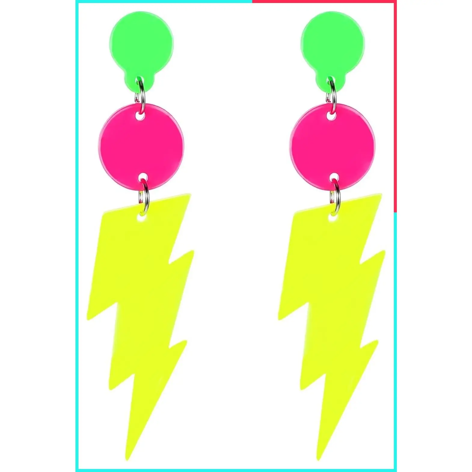 Retro 80s 90s Neon Lightning Bolt Dangle Earrings for Women, Lightweight Acrylic Statement Party Cosplay Jewelry