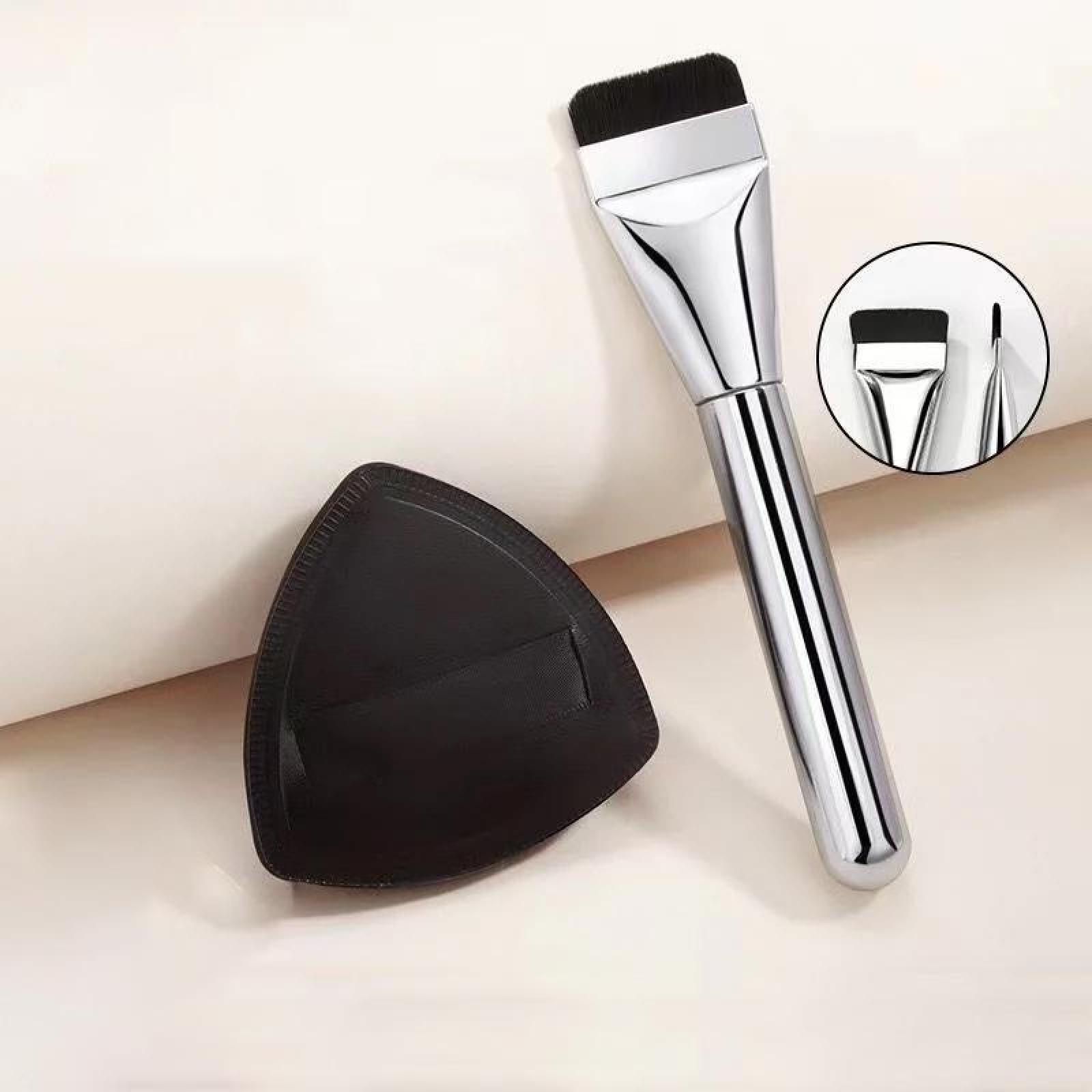 2-in-1 Lightweight Car Interior Cosmetic Tool Set - Ultra-Thin Foundation Brush, Black Air Cushion Sponge, Professional Flat Powder Tool for Smooth Application & Flawless Finish