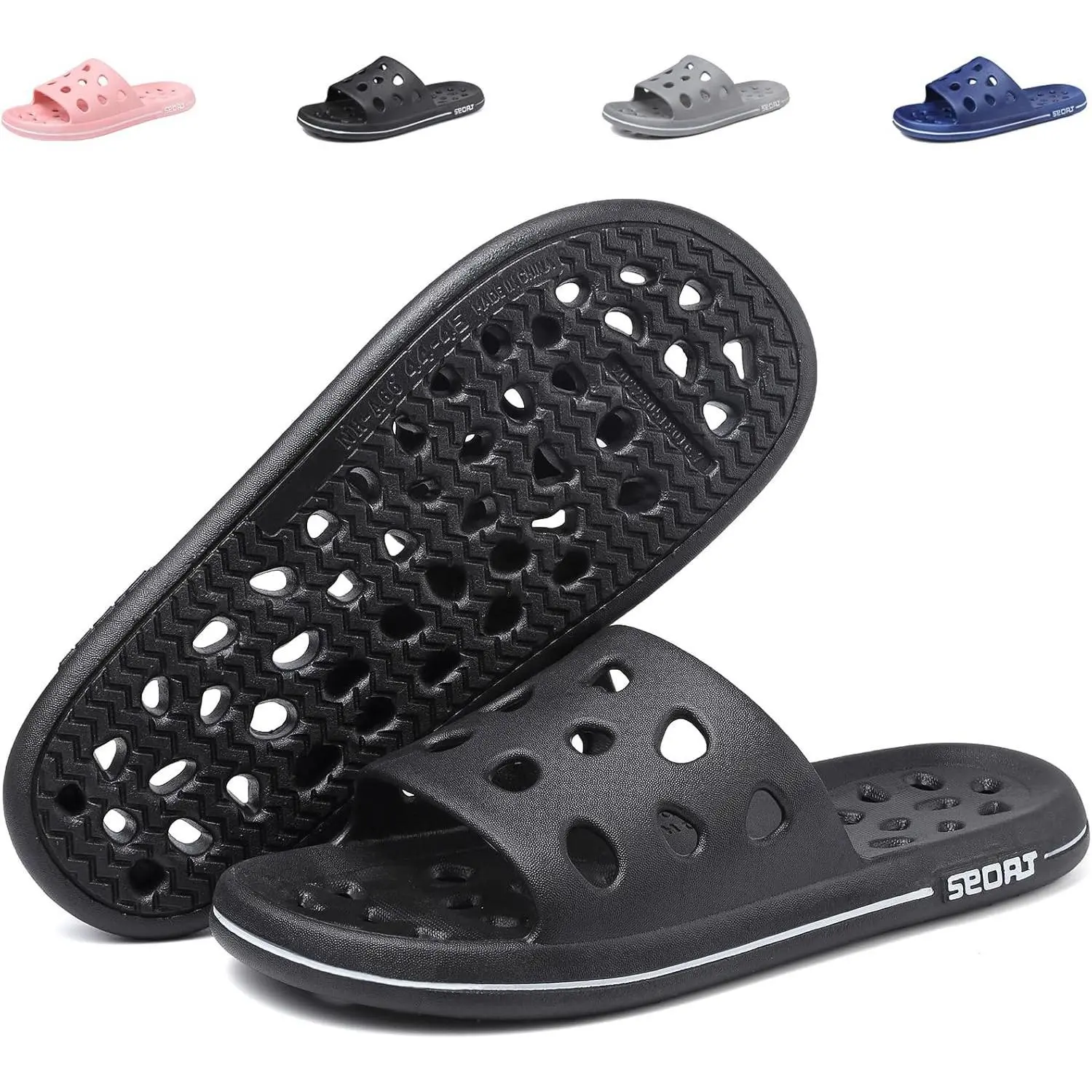 Shower Shoes for Women Men, Quick Drying Shower Sandals with Drain Holes | Non-Slip Pool Slides Comfortable Lightweight House Slippers for Gym College Dorms Travel