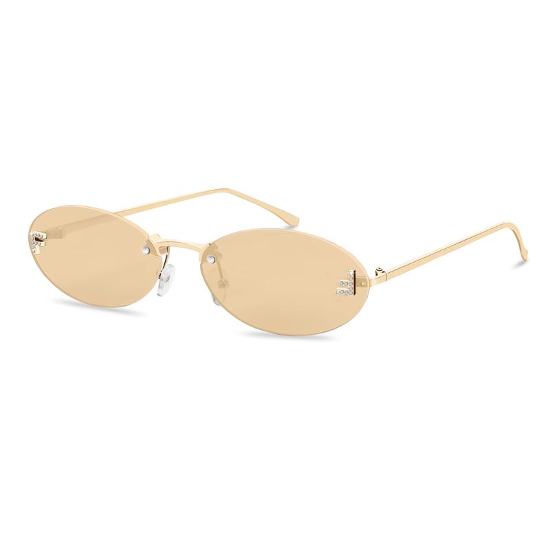 Retro Oval Y2K Sunglasses for Women Men, 2025 Trendy Chic Narrow Gold Metal Sunglasses Small Sunnies