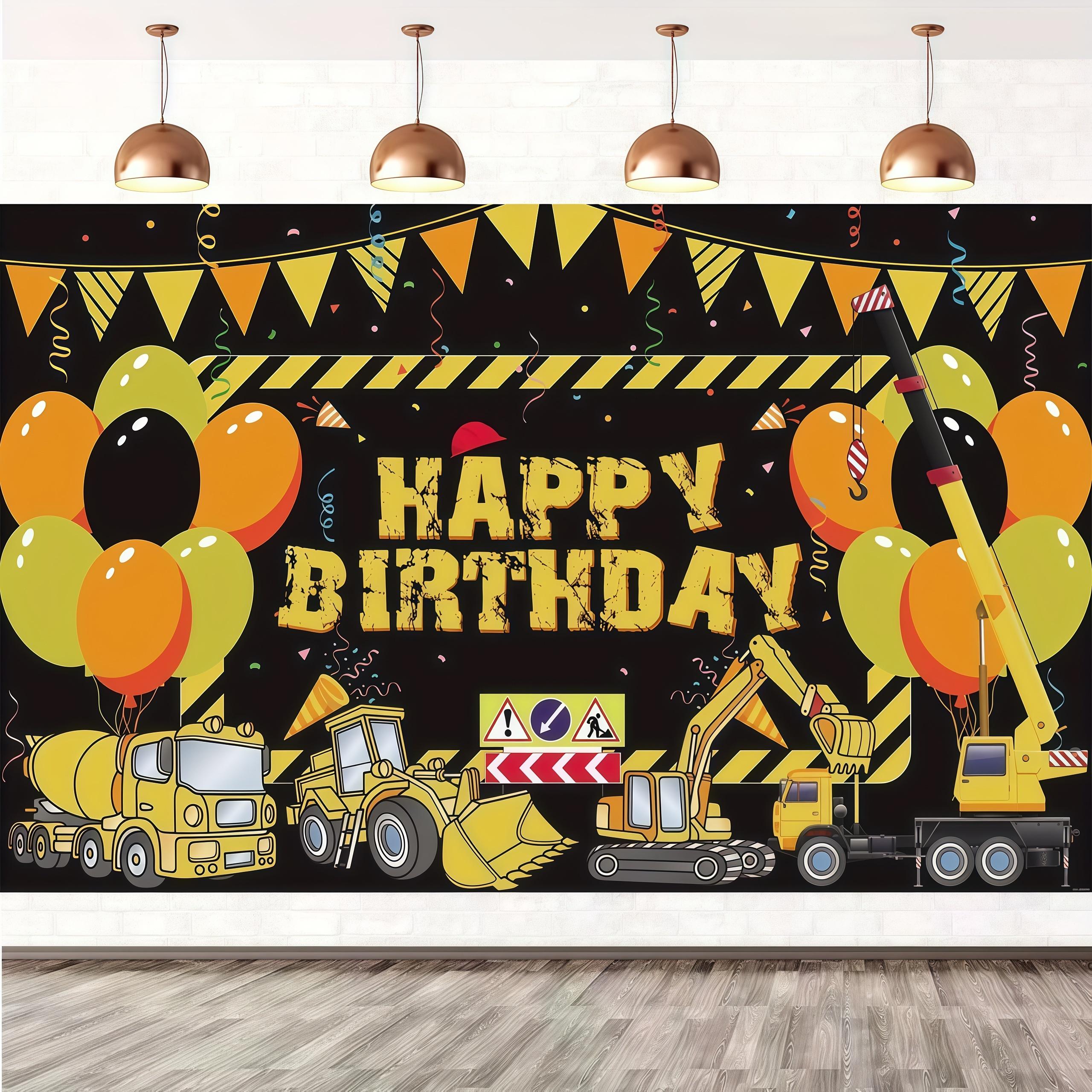 Worksite Parties 1pc 2D Construction Vehicle Themed Birthday Banner, Black-Yellow ...