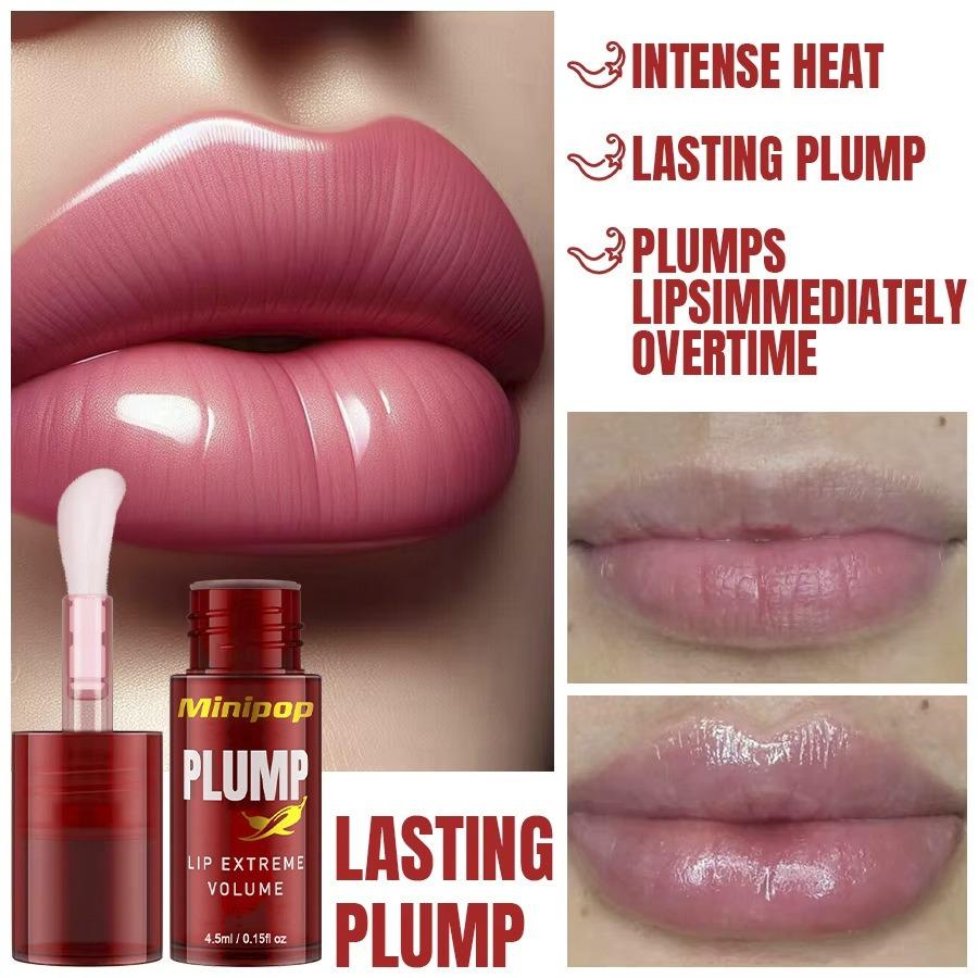 LIP PLUMP Transparent Plumping Lip Oil Lip Treatment - Extreme Lip Plumper Lip Volumizer Infused with Ginger & Chili for a Natural Tingle, Provides Deep Moisturizing & a Non-Sticky Glossy Finish