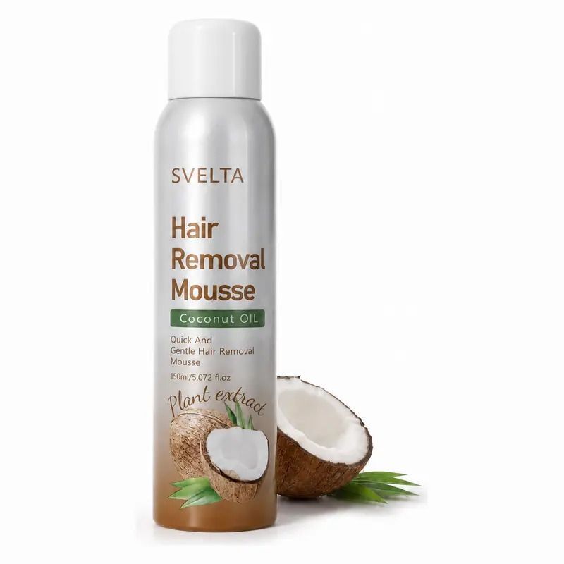 SVELTA coconut oil hair removal mousse bottle on a clean white background