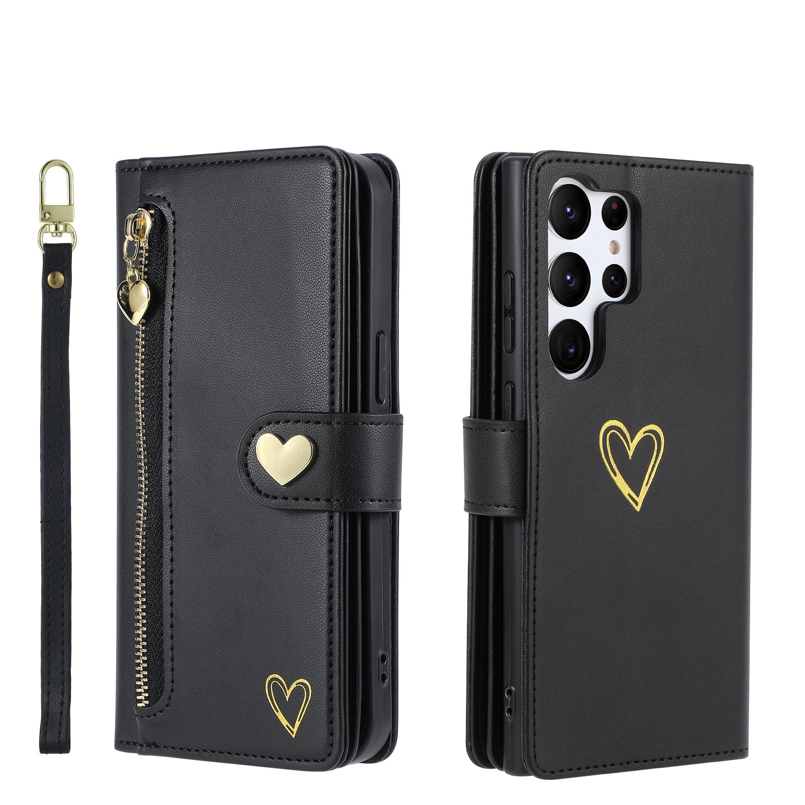 For Samsung S25 Ultra S24 S23 S22 S21 Plus Shockproof Flip Stand Cover Zipper Leather Wallet Card Slot Case with Strap