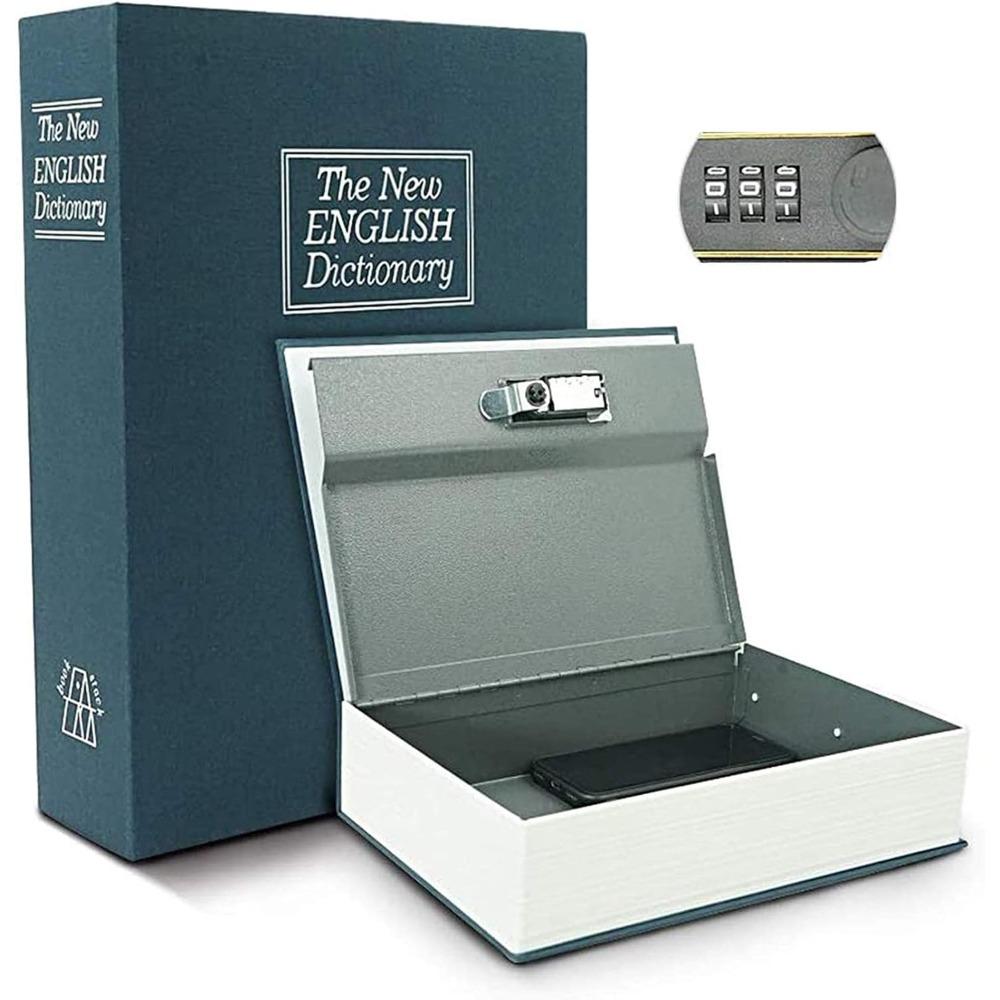 Book Shaped Jewelry Box with Combination Lock, Hidden Metal Storage Container for Rings Necklaces Earrings, Discreet Passport Cash Organizer, Large/Small Fake Book Keeper for Shelf