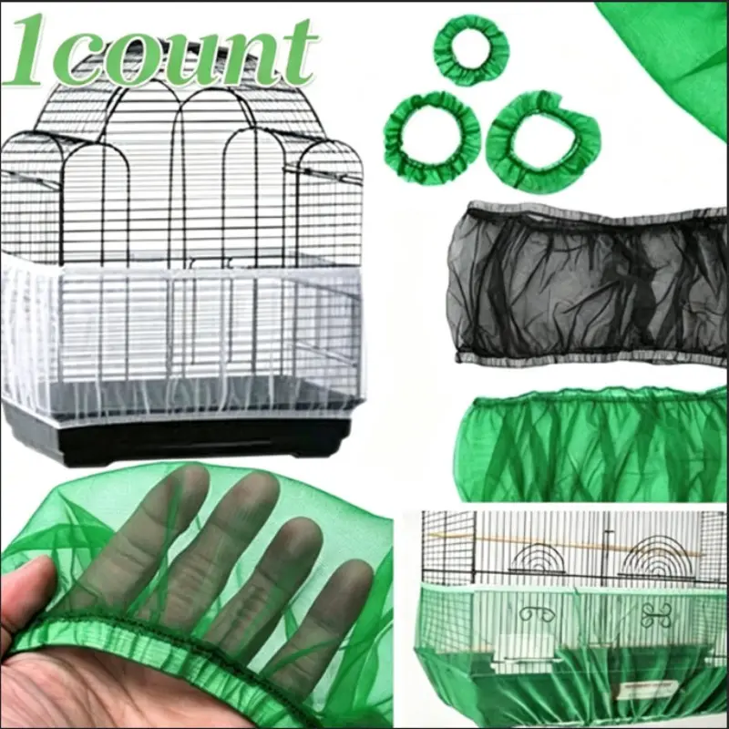 1PC Elastic Densely Packed Mesh Birdcage Cover Dust Cover Nylon Mesh Bird Parrot Cover Soft Easy-To-Clean Airy Fabric Mesh Bird Cage Cover Bird Cage Veil Seed Catcher Guard Birdcage Accessories Bird Supplies