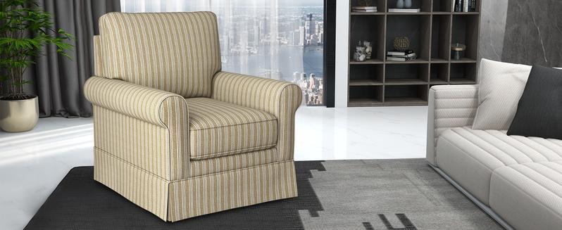 [TikTokShopBlackFriday]Ebello Swivel High Back  Linen Mid Century Modern Accent Chair – Wood Frame, Upholstered Seat with Waist Cushion – Elegant & Durable for Any Room，Fully Assembled, Brown Stripe