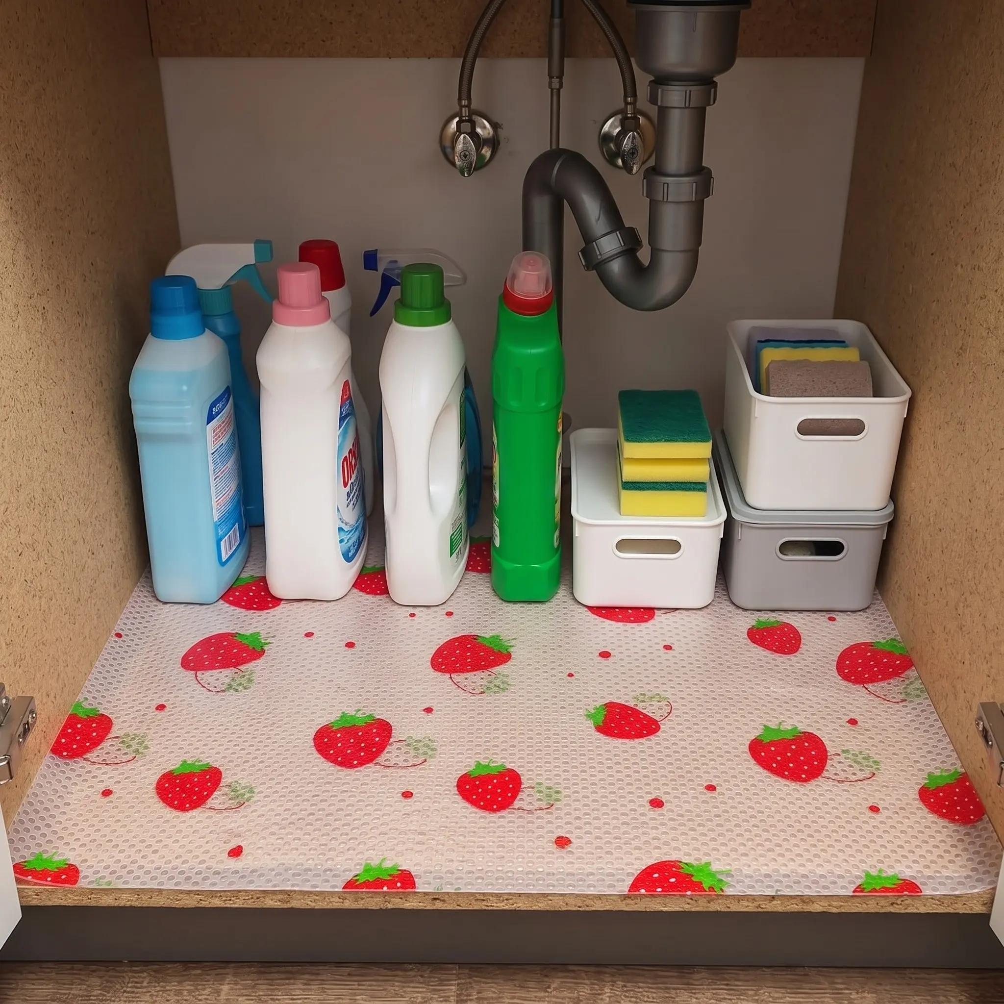 Eva Kitchen Cabinet Liner, Non-Stick Waterproof Oil-Resistant, Bright Strawberry Design, Easy Clean Durable, Anti-Slip Shelf Protector