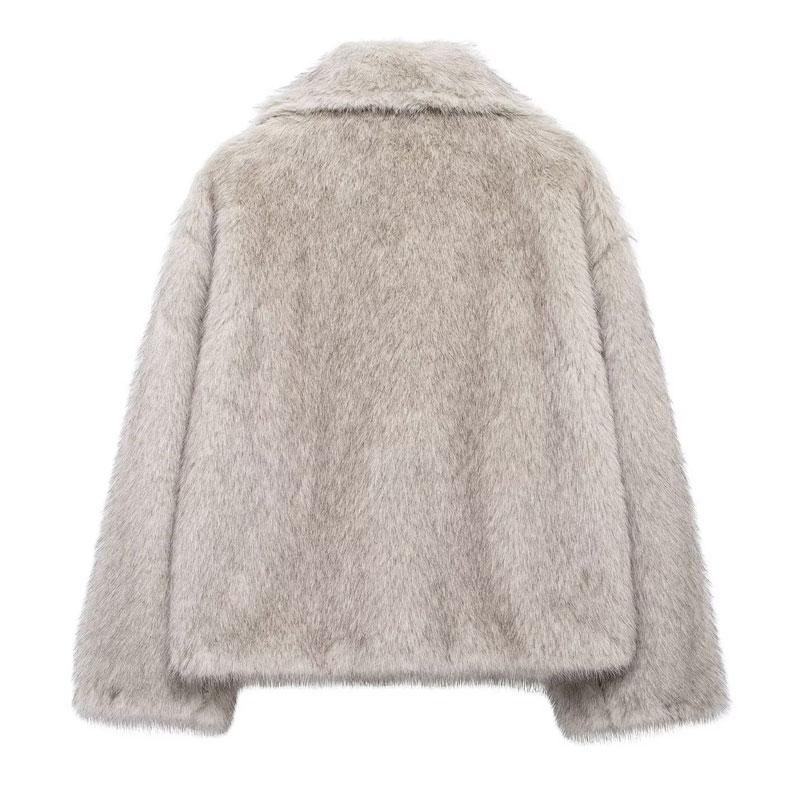 Women's Plain Faux Fur Jacket, Casual Fitted Jacket, Collar Padded Warm Coat, Winter Party Luxury Layered Outerwear, Casual Daily Wear