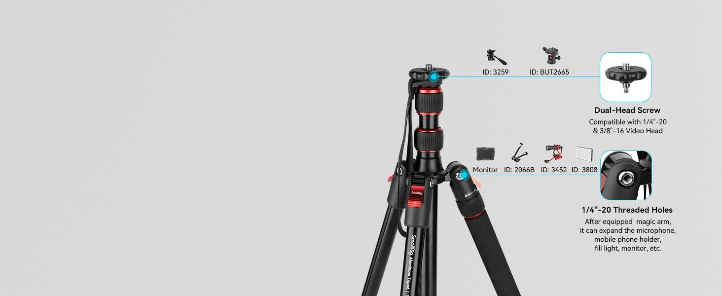 SmallRig 68" Camera Tripod, Foldable Aluminum Tripod & Monopod, Compatible with 1/4"-20 and 3/8"-16 Video Head, Payload 33lb, Adjustable Height from 19.7" to 67.7" for Camera, Phone - 3983
