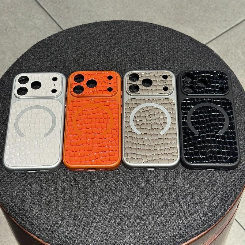 Magnetic crocodile leather pattern instantly changes to 17 shock-absorbing phone case suitable for iPhone 17 16 15 14 13 12 11ProMax Plus Air compatible with MagSafe wireless charging retro simple large window