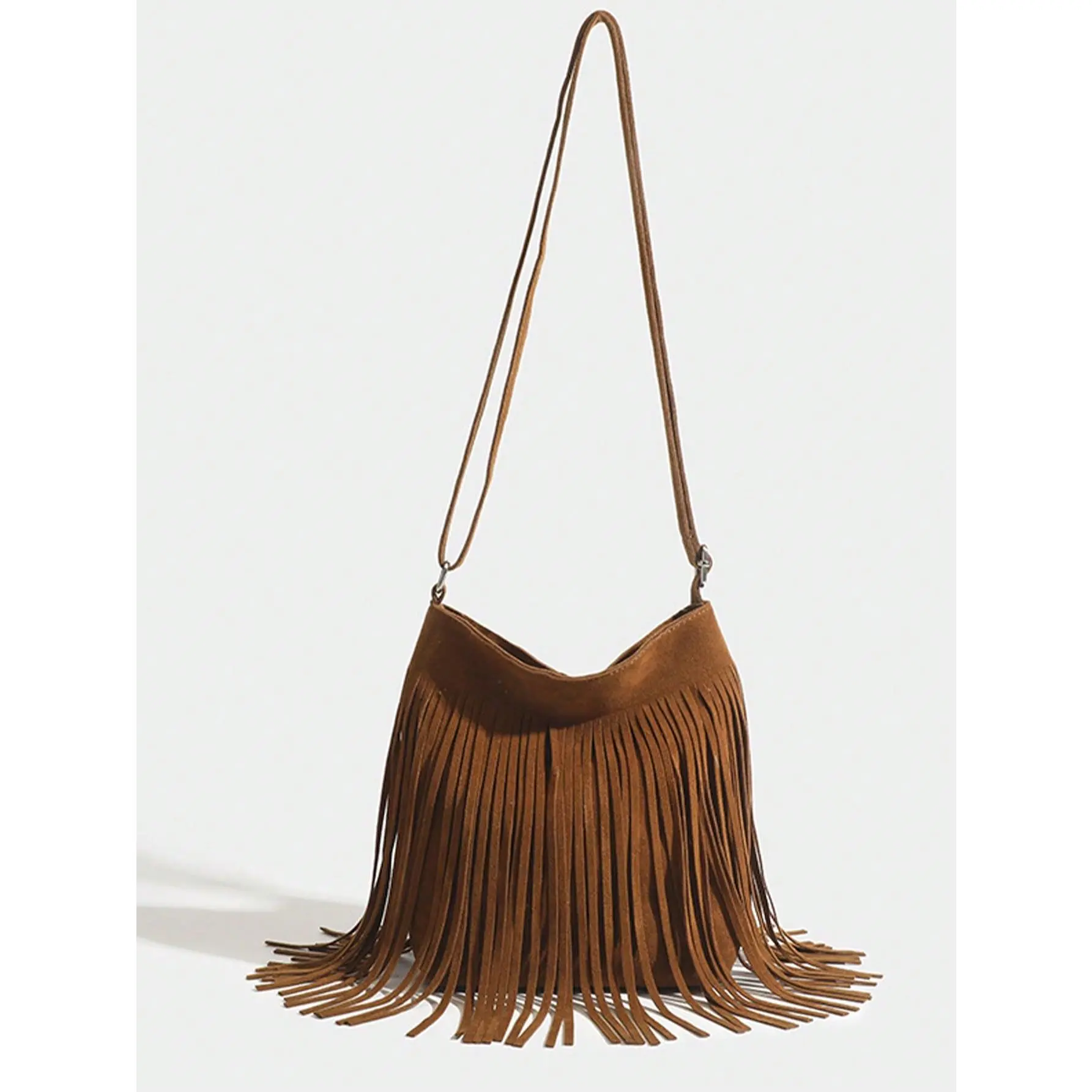 New Retro Solid Color Tassel Women's Niche Phone Bag, Western And Hong Kong Style Shoulder Diagonal Cross-Body Multi-Function Person,Fringe Bag