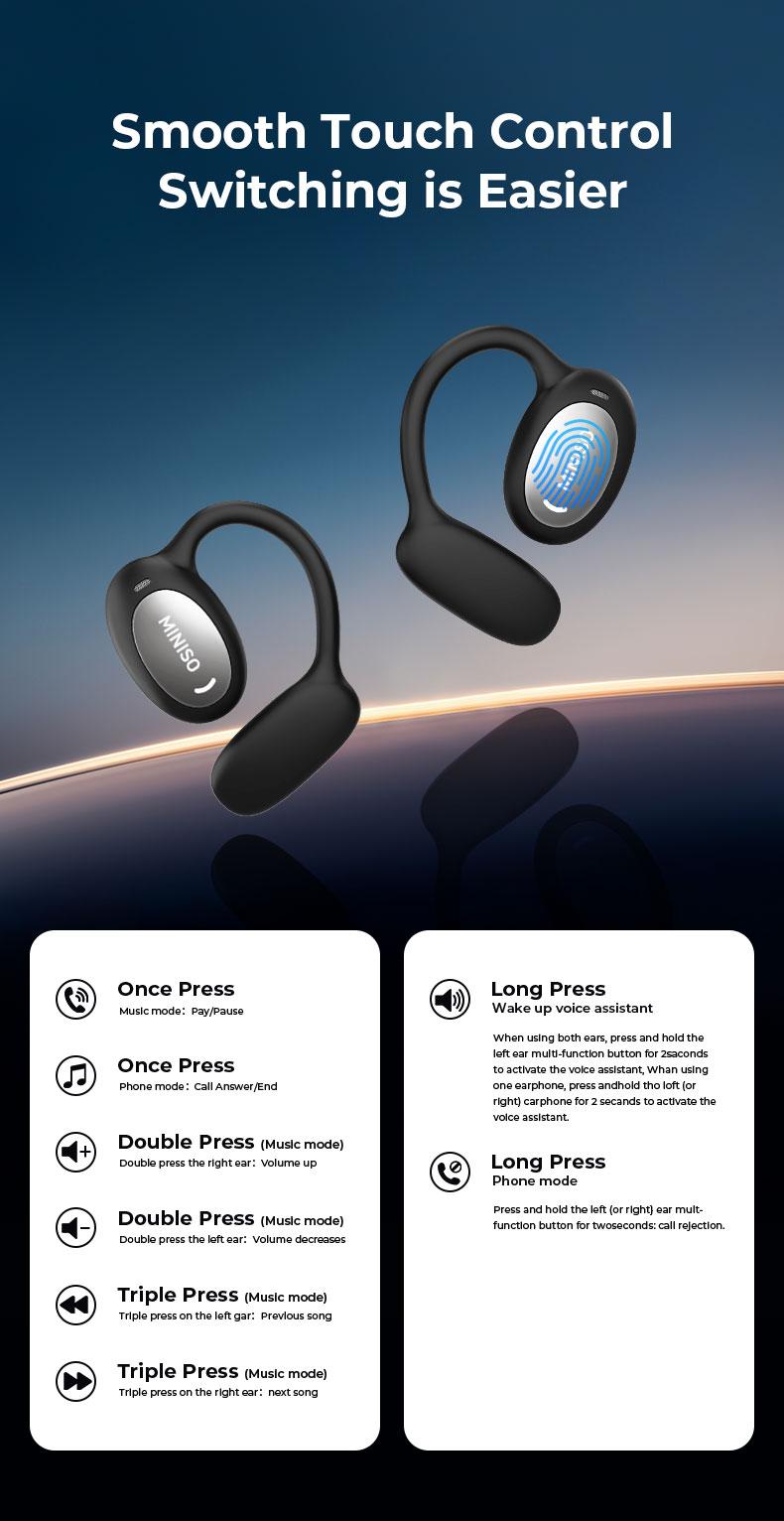 MINISO 181  OWS open Bluetooth 6.0 sports earphones HIFI sound quality sports earphones IPX5 waterproof with microphone