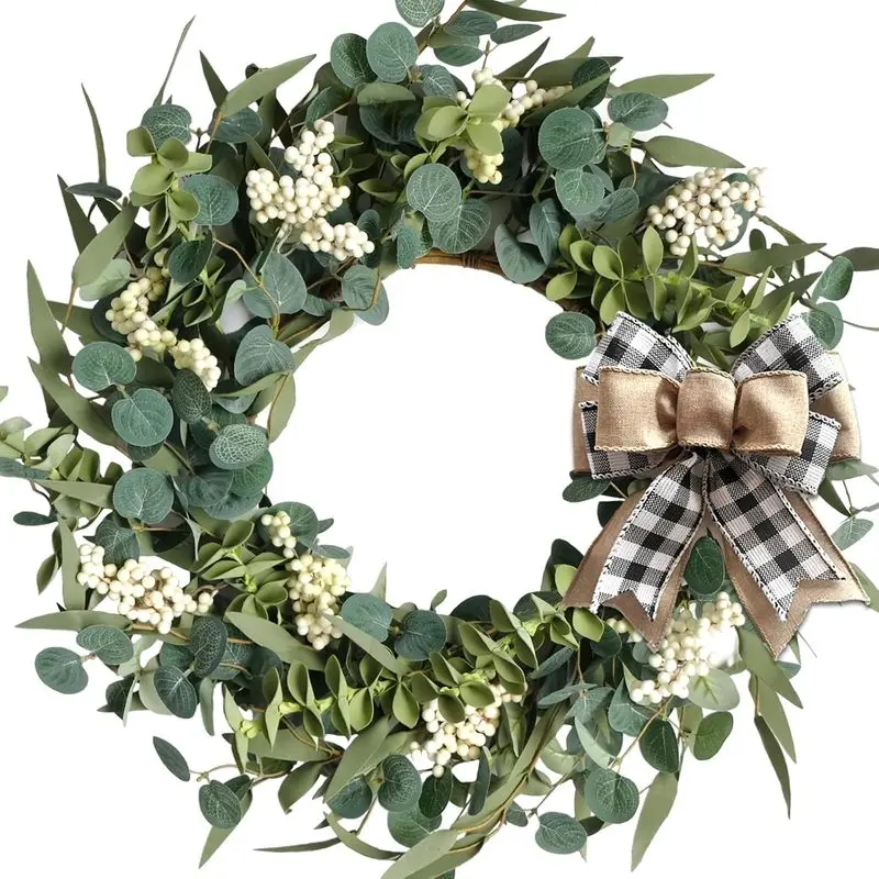 20-Inch Artificial Eucalyptus Wreath Handmade Spring Summer Door Hanging, Farmhouse Wall Decor, Wedding Gift, Outdoor-Friendly Green Leaf Wreath