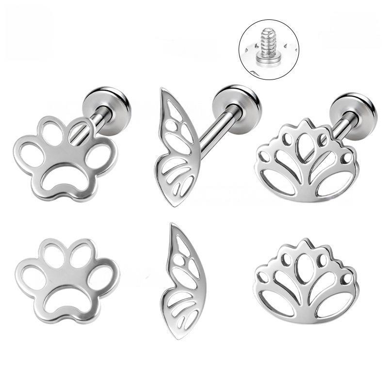 Titanium alloy anti allergic puncture jewelry, cute cat claws, butterfly external thread, lip studs, ear studs, nose studs, suitable for different puncture sites, unisex, birthday, Valentine's Day, Mother's Day, Christmas, Halloween gifts