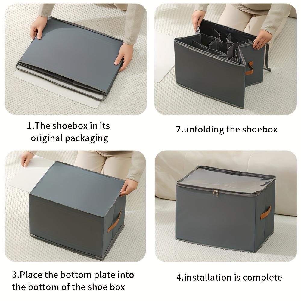 Foldable Oxford Shoe Box with Lid, Dustproof Multifunctional Storage Organizer, Space-saving Container for Shoes Clothes Accessories Home Bedroom Organization