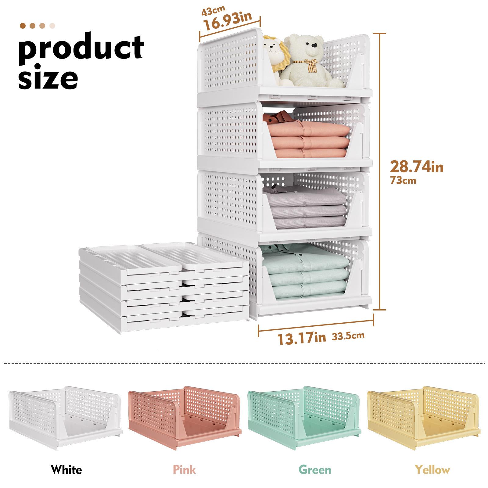 10 Packs Stackable Closet Storage Basket, Multifunctional & Foldable Closet Organizer for Bathroom Kitchen Laundry Room Wardrobe Storage, Space-Saving Clothes Storage Drawer Organizer, White
