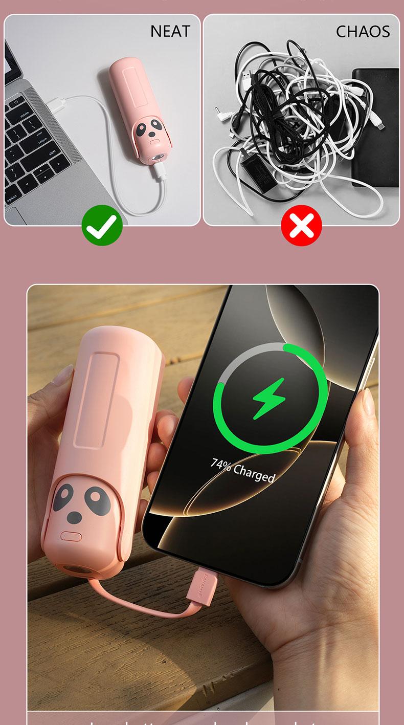 Foldable Handheld Portable Power Bank Mini Fan USB Rechargeable Desktop Fan with Wired Power Bank Portable Fan Mobile Power Bank Charger Pink Folding fan