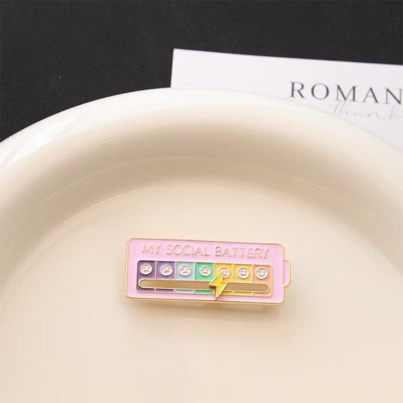 Adjustable Energy Badge Pin, DIY Social Alloy Emblem, Expressive School Lapel Pin, Personalized Slide Design, Unique Accessory