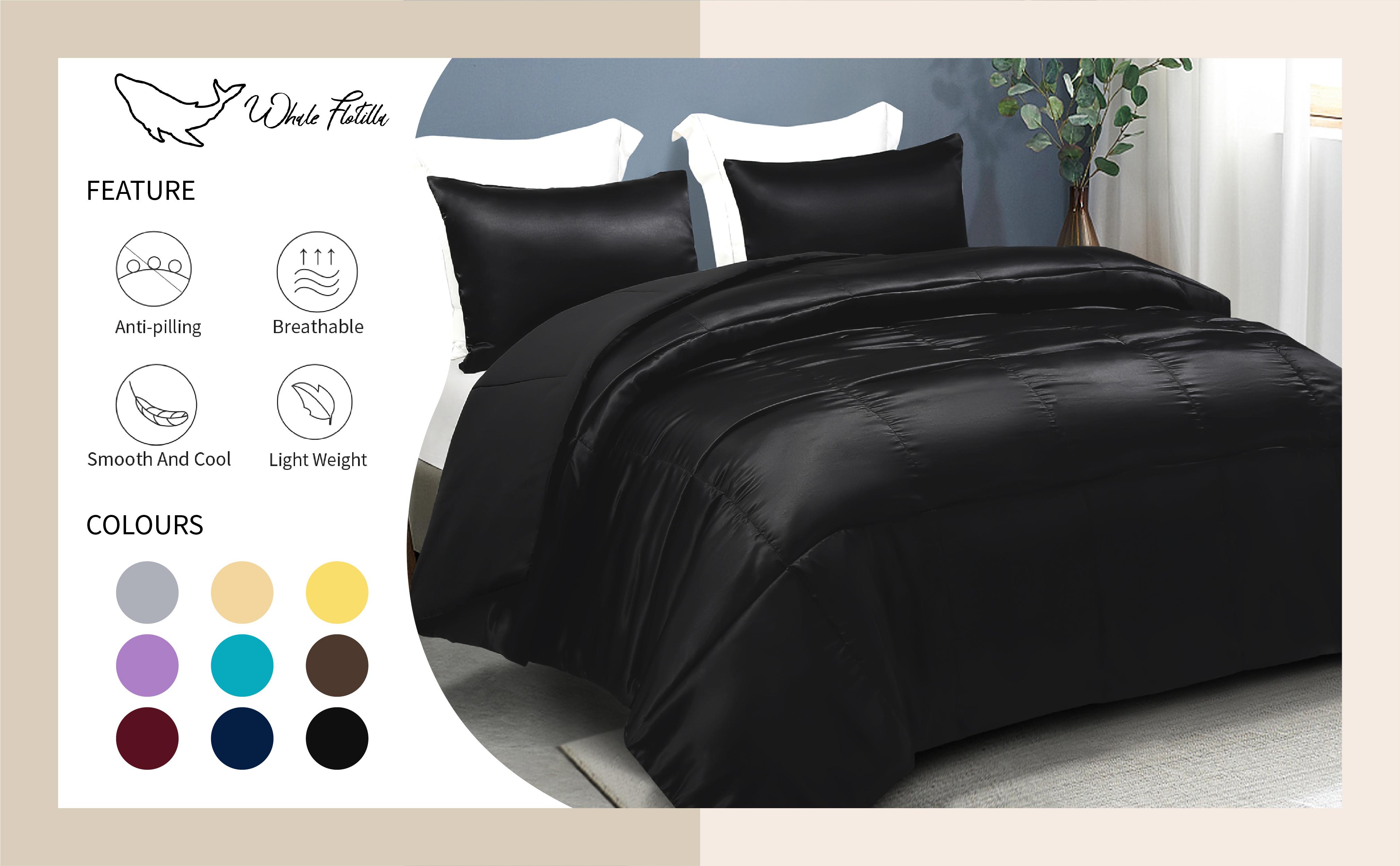 Whale Flotilla Reversible Silk Comforter Set/Bedding Set, Soft Satin Comforter with Satin Pillowcases, Lightweight Duvet Set for All Seasons, home bedroom