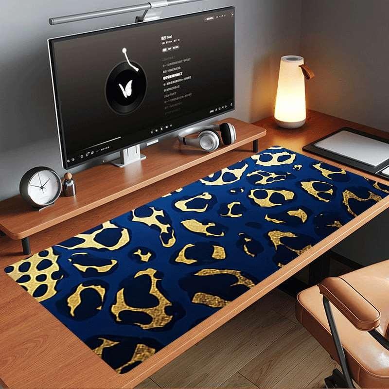 Blue Gold Leopard Print Mouse Pad, Durable Large Non-Slip Rubber Desk Mat, Gaming Office Accessory, Multi-Functional Keyboard Pad, Perfect Gift