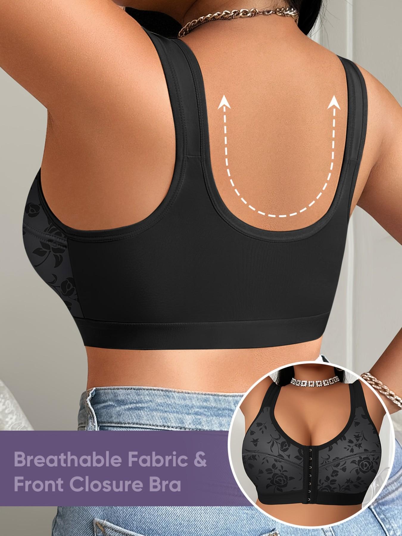 Women's Front Button Bra, Jacquard Pattern Push-Up Underwear, Plus Size Everyday Comfortable Breathable Full Coverage Lingerie