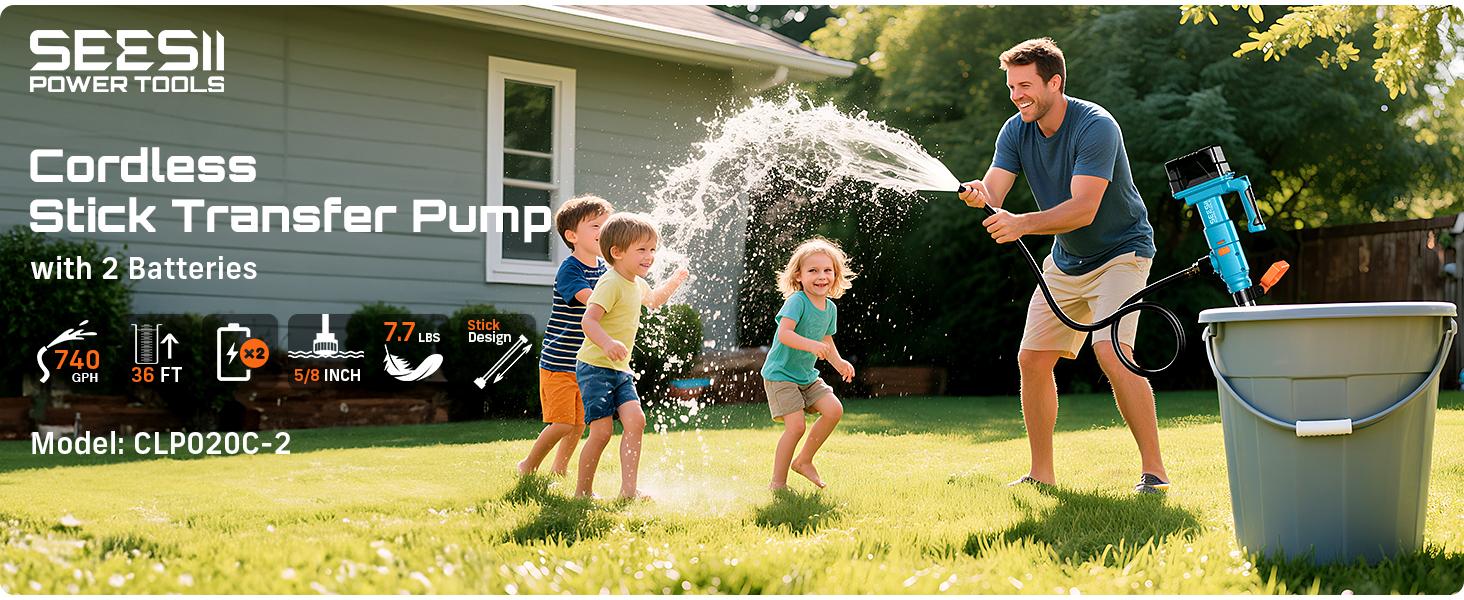 SEESII Cordless Stick Water Transfer Pump, with 2*4000mAh 21V Battery & Charger, 720GPH, 32FT Head, Handheld Portable Utility Sump Pump Kit with 3/4" Outlet for Pool/Garden/Pond/RV/Boat Draining#dieseltransferpump #kerosenetransfer#waterpump