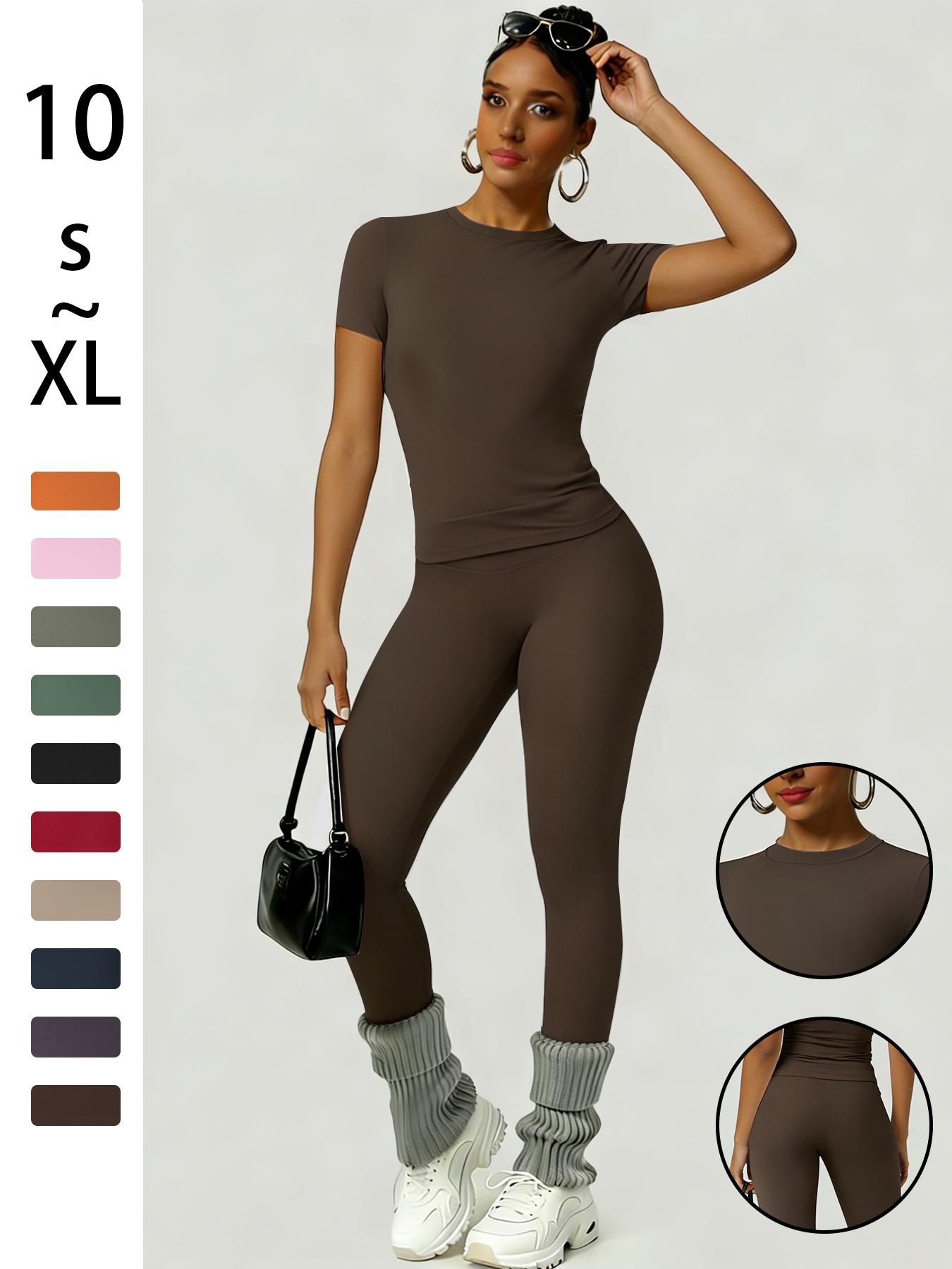 Women's Slim-Fit Round Neck Short Sleeves Top & High-Waisted Yoga Pants Sportswear Set, Ideal for Gym Running and Outdoor Activities