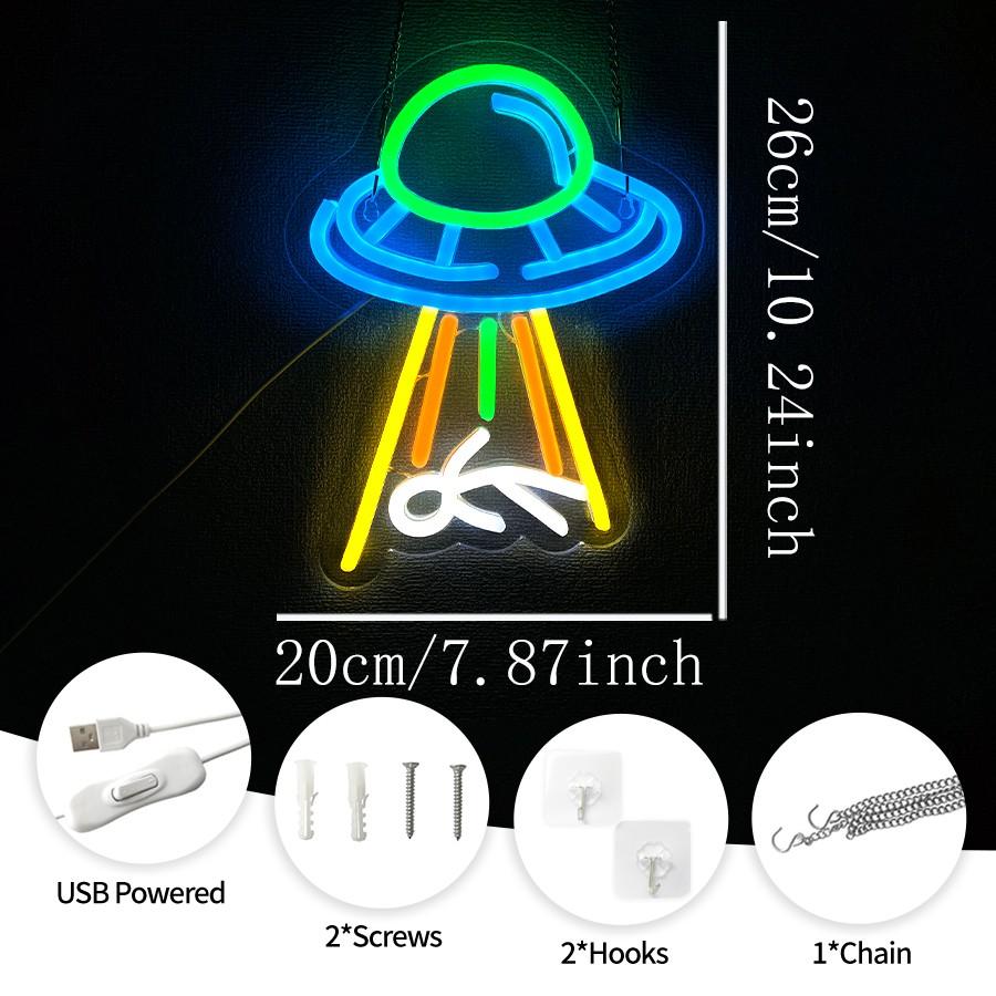 UFO Neon Sign, UFO Spaceship Space Travel Led Neon Light Night Lamp Astronomy fans Game Room Man Cave Party Bedroom Birthday Gift USB Powered