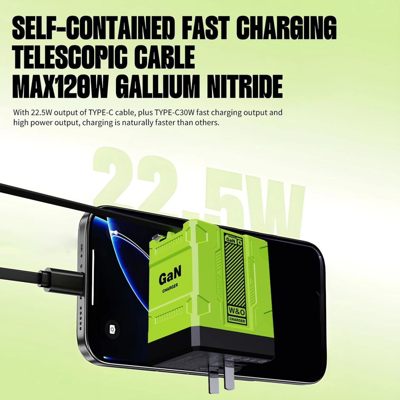 [Buy 1 get 1 free] 2 in 1 GaN Charger 120W Fast Charging Type C Lightning Retractable Wall Foldable Plug for iPhone Samsung Galaxy iPad MacBook Travel Friendly Compact Safe Tech Gift
