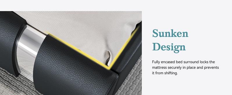 HOOMIC Modern Faux Leather Platform Bed Frame【Frame Only No Mattress】with Iron Pieces Decor,Low Profile Platform Bed with Height-adjustable Headboard,Solid Wood Slat Support,No Box Spring Needed,Queen/King Size