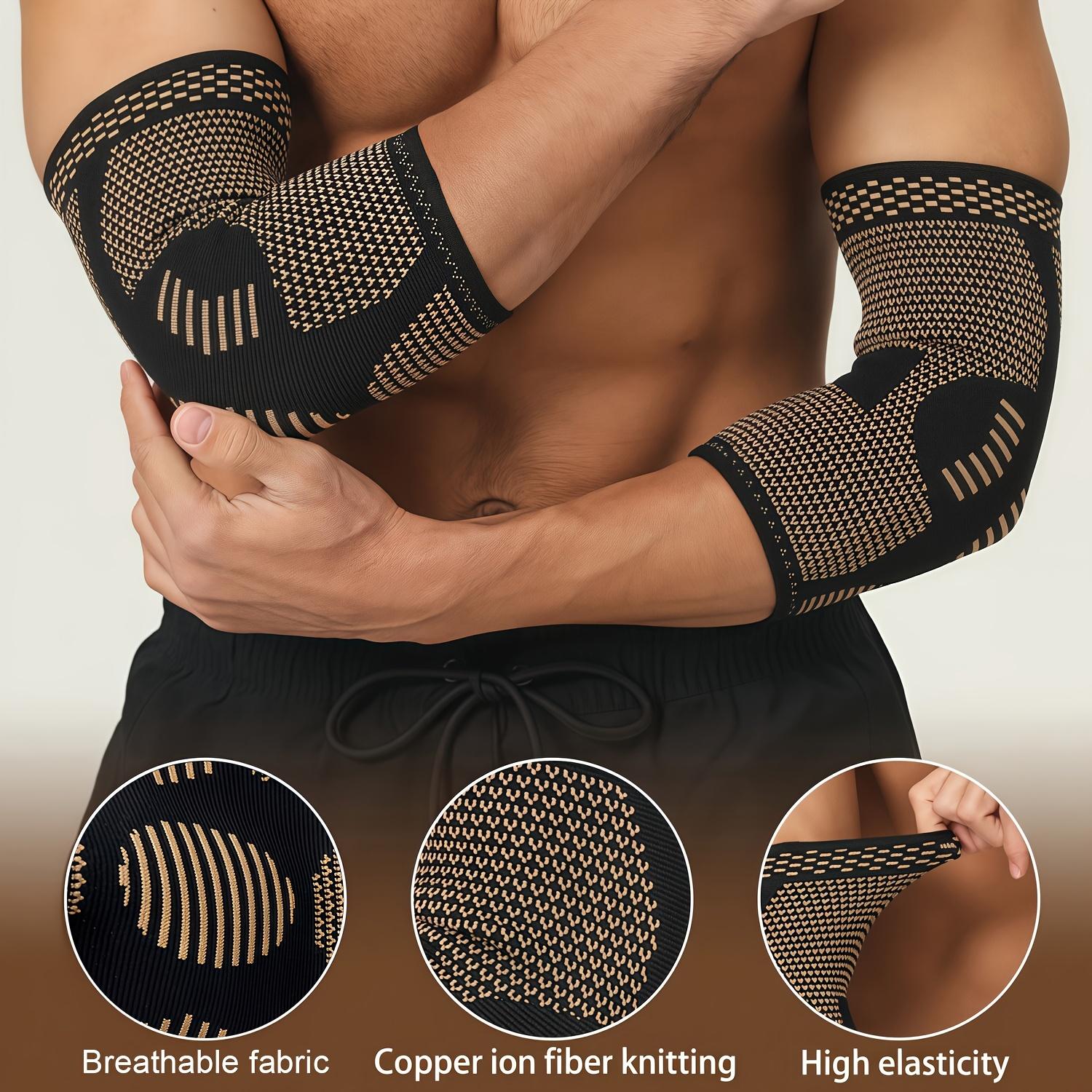 2pcs Copper Fiber Elbow Brace for Men & Women, Arm Elbow Support Compression Sleeves for Tennis, Golfer, Warmth, Weightlifting, Fitness, Workout