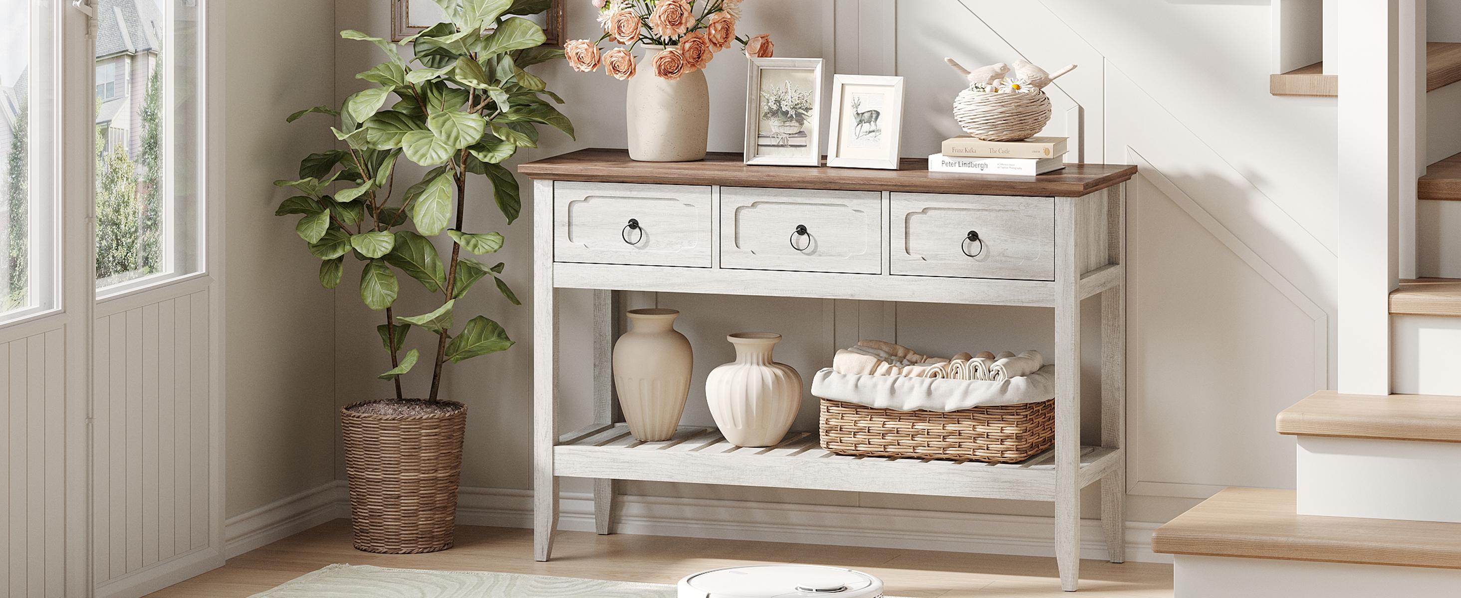 Vabches Entryway Table with Large Storage Space, Farmhouse Feel Console Table for Entryway, Sturdy & Reliable Structure Sofa Table, Easy to Assemble Entry Table Vabches Entryway Table with Large Storage Space, Farmhouse Feel Console Table for Entryway, Sturdy & Reliable Structure Sofa Table, Easy to Assemble Entry Table