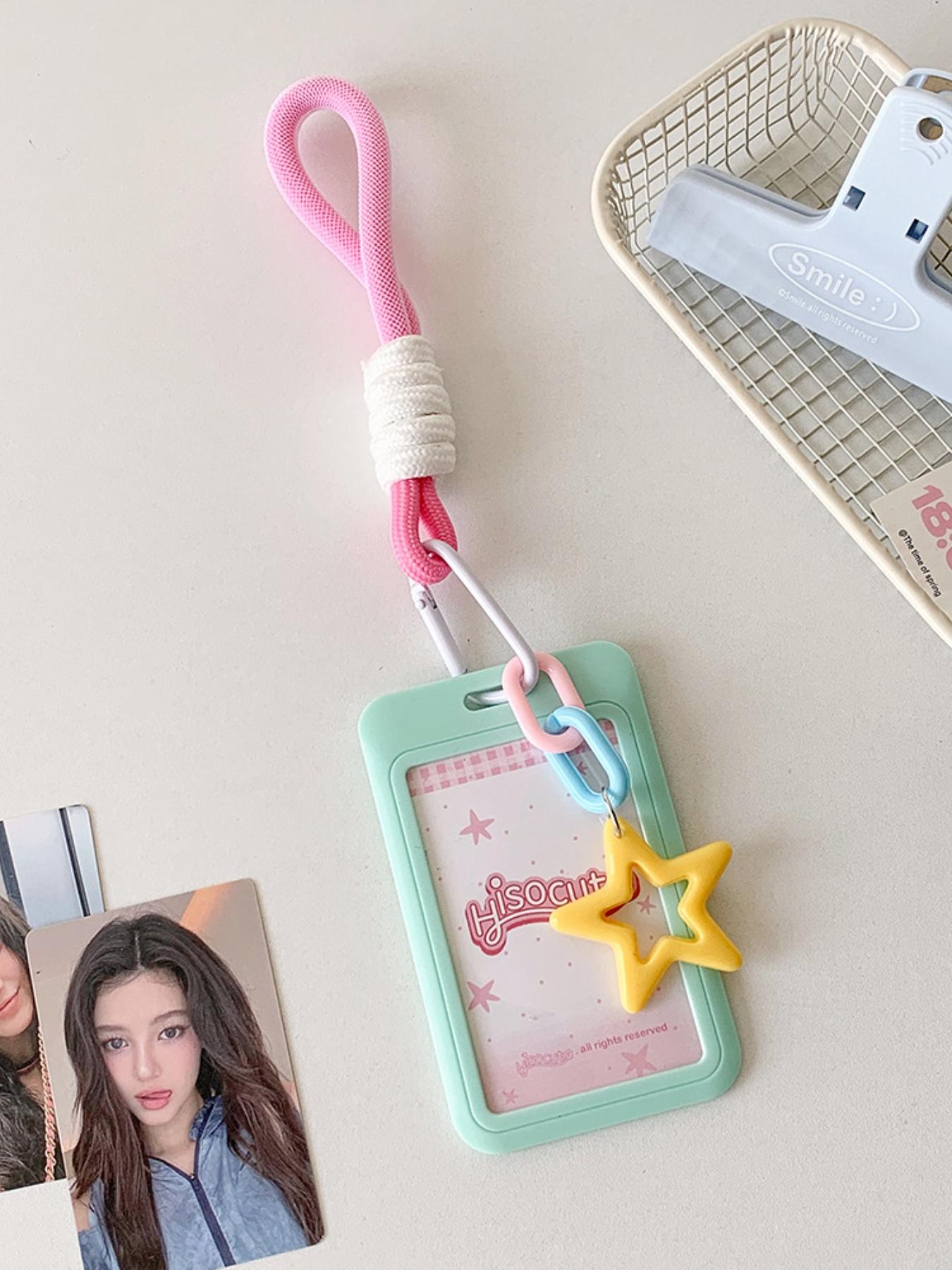 Candy-colored sliding 3-inch card holder with student lanyard, bus card and subway card wallet, student fan display small card holder