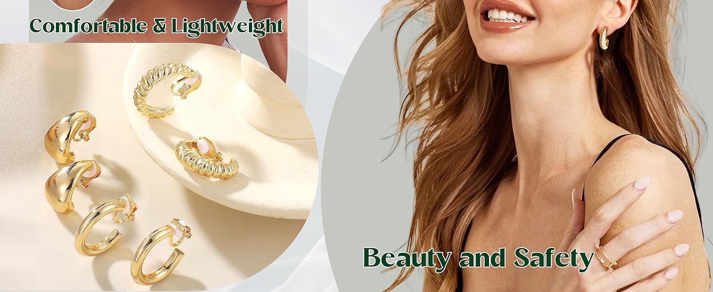 YADOCA 3Pairs Clip on Earrings for Women Trendy Stocking Stuffers Hypoallergenic 14K Plated Gold Chunky Tube Croissant Waterdrop Clip-on Hoop Earrings Set Fake Jewelry Non Pierced Ears YADOCA 3Pairs Clip on Earrings for Women Trendy Stocking Stuffers Hypoallergenic 14K Plated Gold Chunky Tube Croissant Waterdrop Clip-on Hoop Earrings Set Fake Jewelry Non Pierced Ears