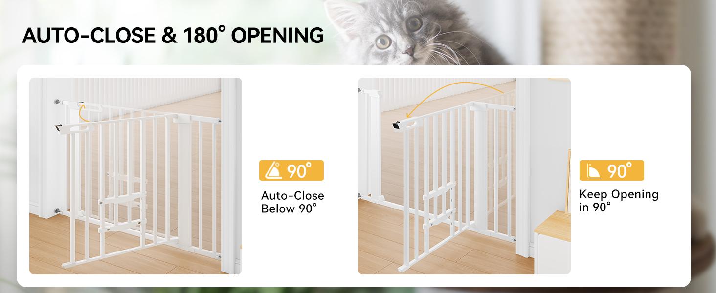 DWVO Extra Tall 55" High Metal Dog Gate with Cat Door, Auto Close Pet Gate Indoor for Stairs, Doorways, Baby Gate With Pet Door Dog Cat Child Safety Extra Wide Walk Thru Fence Guard DWVO Extra Tall 55" High Metal Dog Gate with Cat Door, Auto Close Pet Gate Indoor for Stairs, Doorways, Baby Gate With Pet Door Dog Cat Child Safety Extra Wide Walk Thru Fence Guard