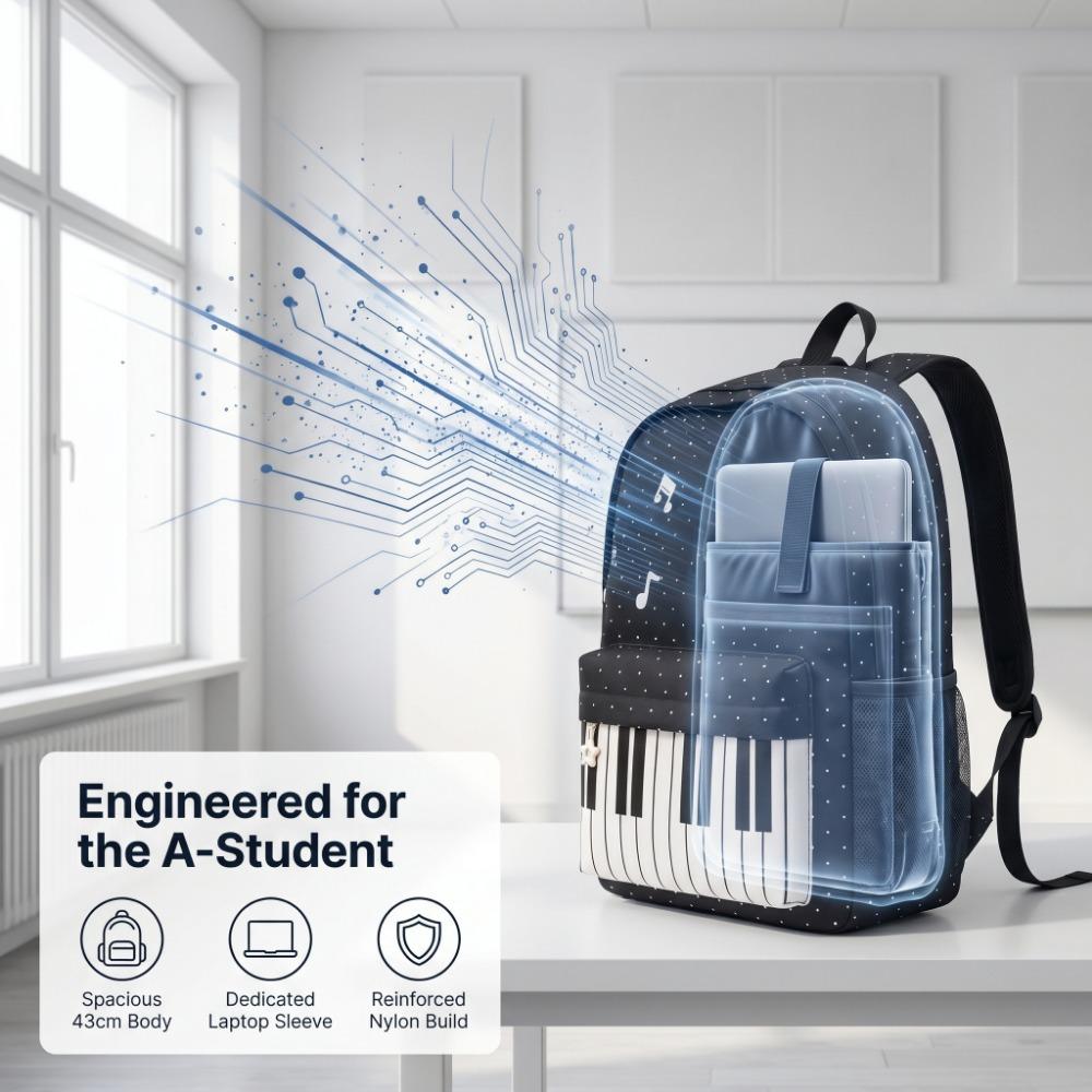 Women's piano-shaped backpack—a cute, polka-dot nylon bag that can be worn as a shoulder bag or backpack. It features an elegant, sweet style with a playful touch, making it perfect for school, commuting, shopping, travel, or as a holiday gift
