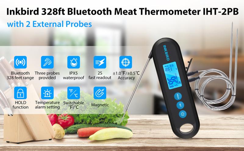 INKBIRD meat thermometer, 3-in-1Bluetooth Wireless thermometer, rechargeable temperature alarm, kitchen utensils,Grill Food Cooking Steel Stainless
