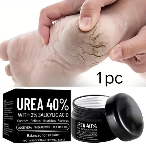 1pc 40% Urea Foot Cream for Cracked Heel - with Tea Tree Oil, Hyaluronic Acid & Shea Butter - Intense Moisturizer, Dead Skin Remover, Non-Greasy, Hypoallergenic Formula for All Skin Types, Moisturizing Foot Care Product
