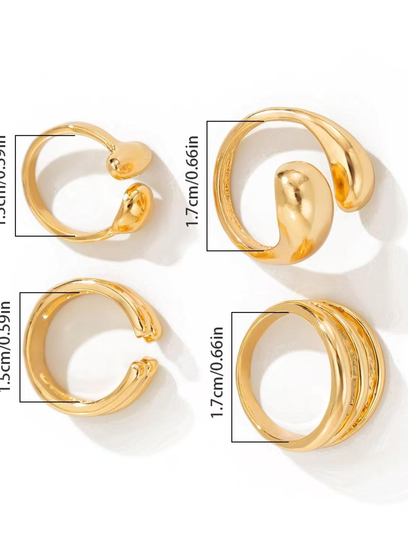 Women's Hip-Hop Style Geometric Joint Ring Set, Solid Pattern Sexy Jewelry, Four-Piece Kit, Zinc Alloy Material, All-Season Accessory