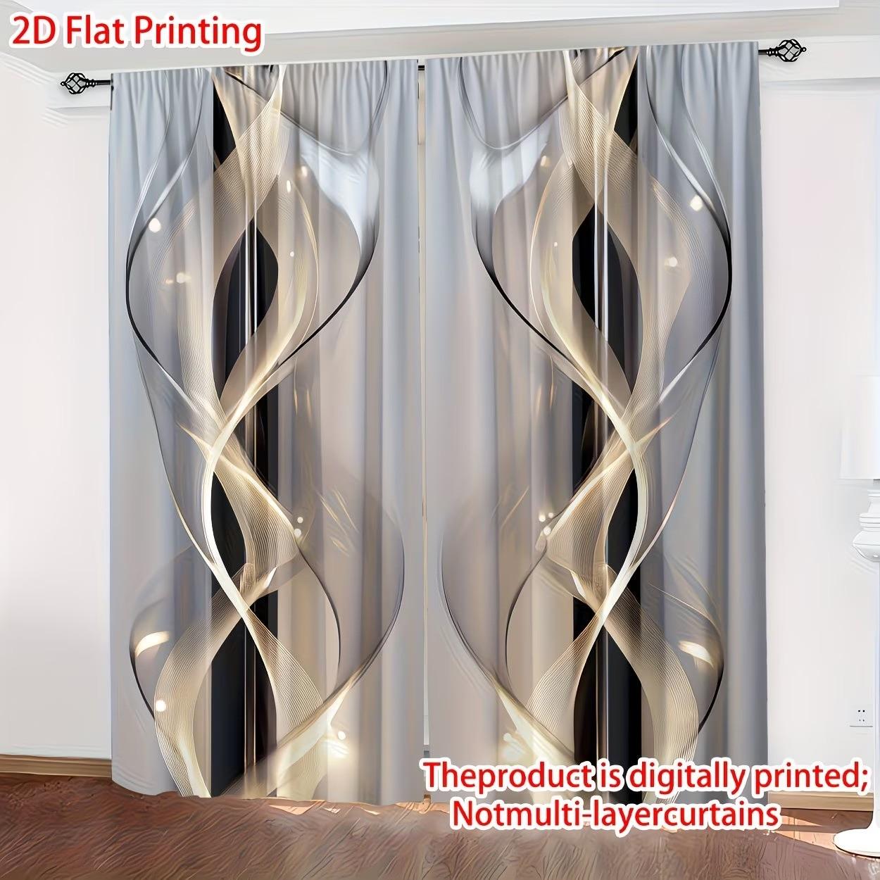 2-pack, 2D flat non-layered semi-sheer curtains with high-definition digital print art design made of polyester material, suitable for bedroom, living room, office and home decoration, featuring a rod-hanging design