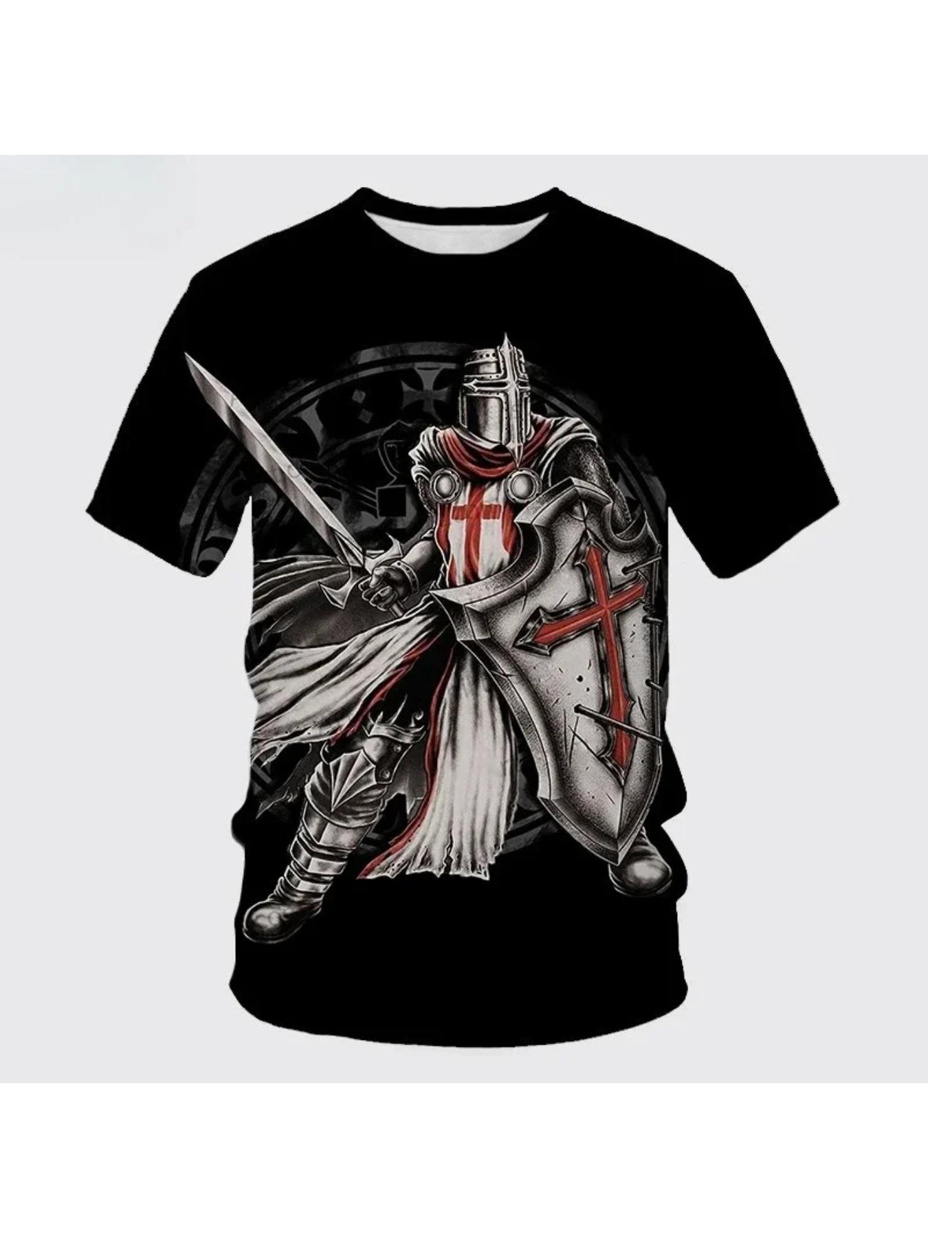 New 3D printed men's Templar knight summer outdoor sports breathable, casual street short-sleeved t-shirt top