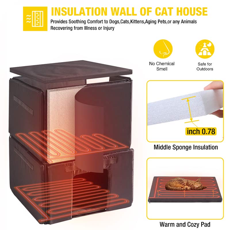 Aivituvin-AIR14-IN-HP Heated Wooden Cat House | Insulated Liner,Cat Shelter,Winter Cat House,Cat Rescue,Indoor and Outdoor Use