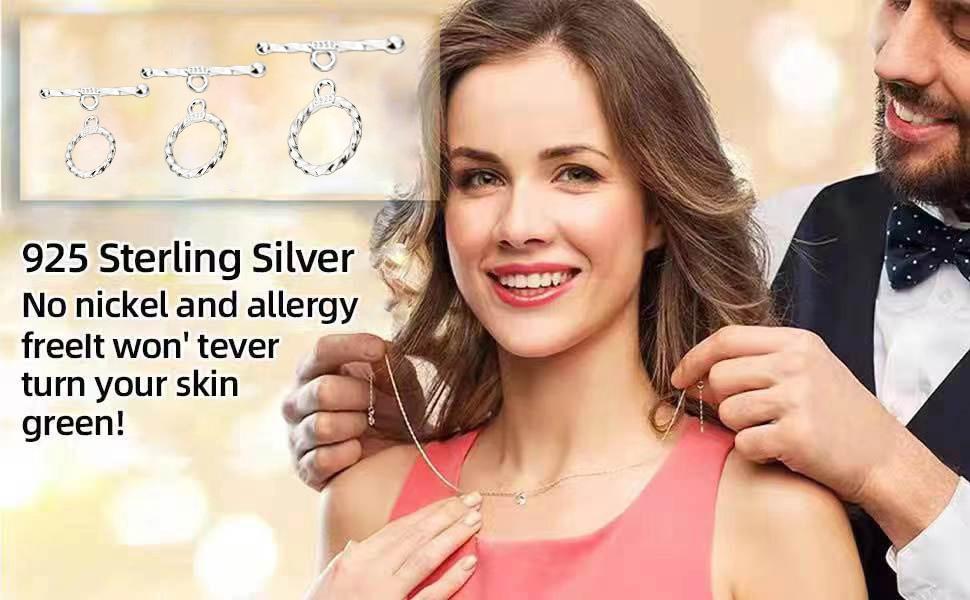 OHINGLT Jewelry Manufacturing OT Bracelet Buckle, 925 sterling silver necklace texture ring toggle buckle T-shaped rod and circular buckle