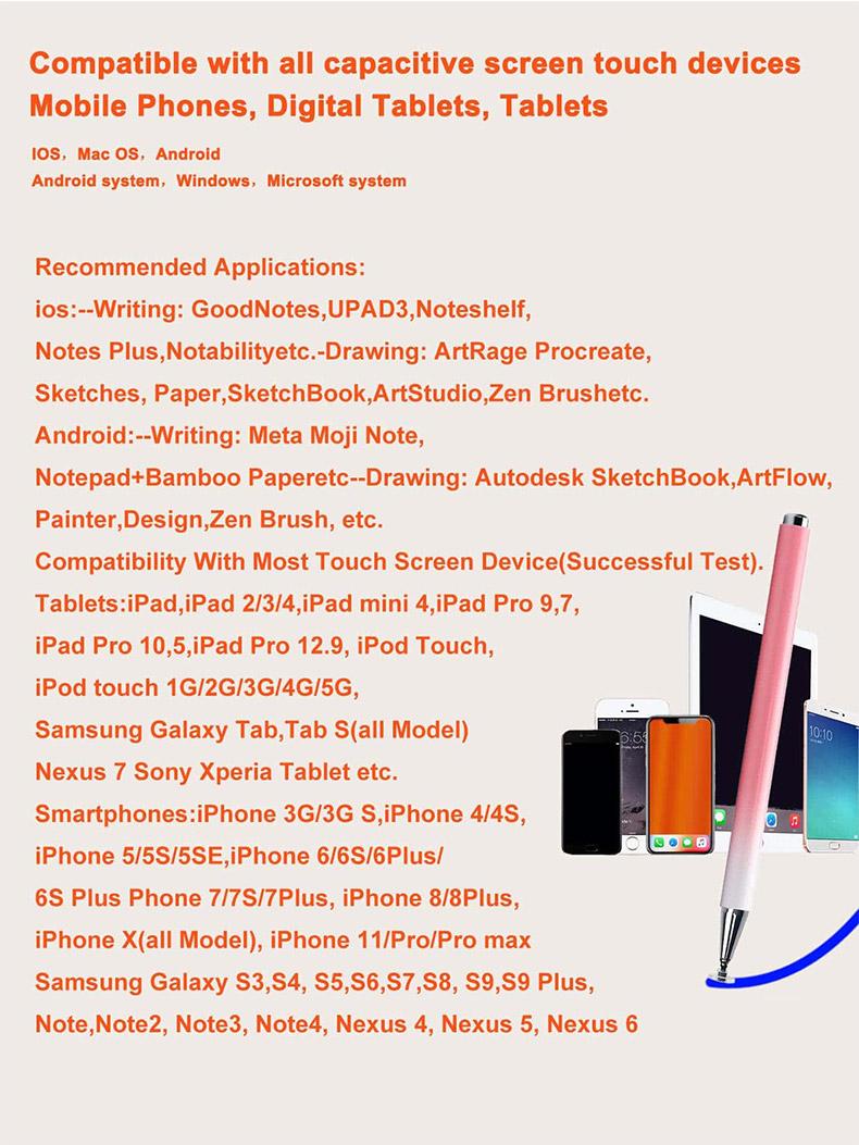 Universal Capacitive Stylus Pen, No Charging Needed, Compatible with Phones and Tablets, Dual-Sided Magnetic Cap, Touchscreen Pen for Drawing and Writing