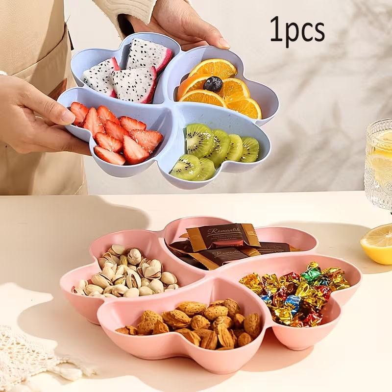 Heart-Shaped Clover Fruit Tray, Creative Snack Organizer for Home, Living Room Storage Bins, Partitioned Small Treats Fruit Bowl